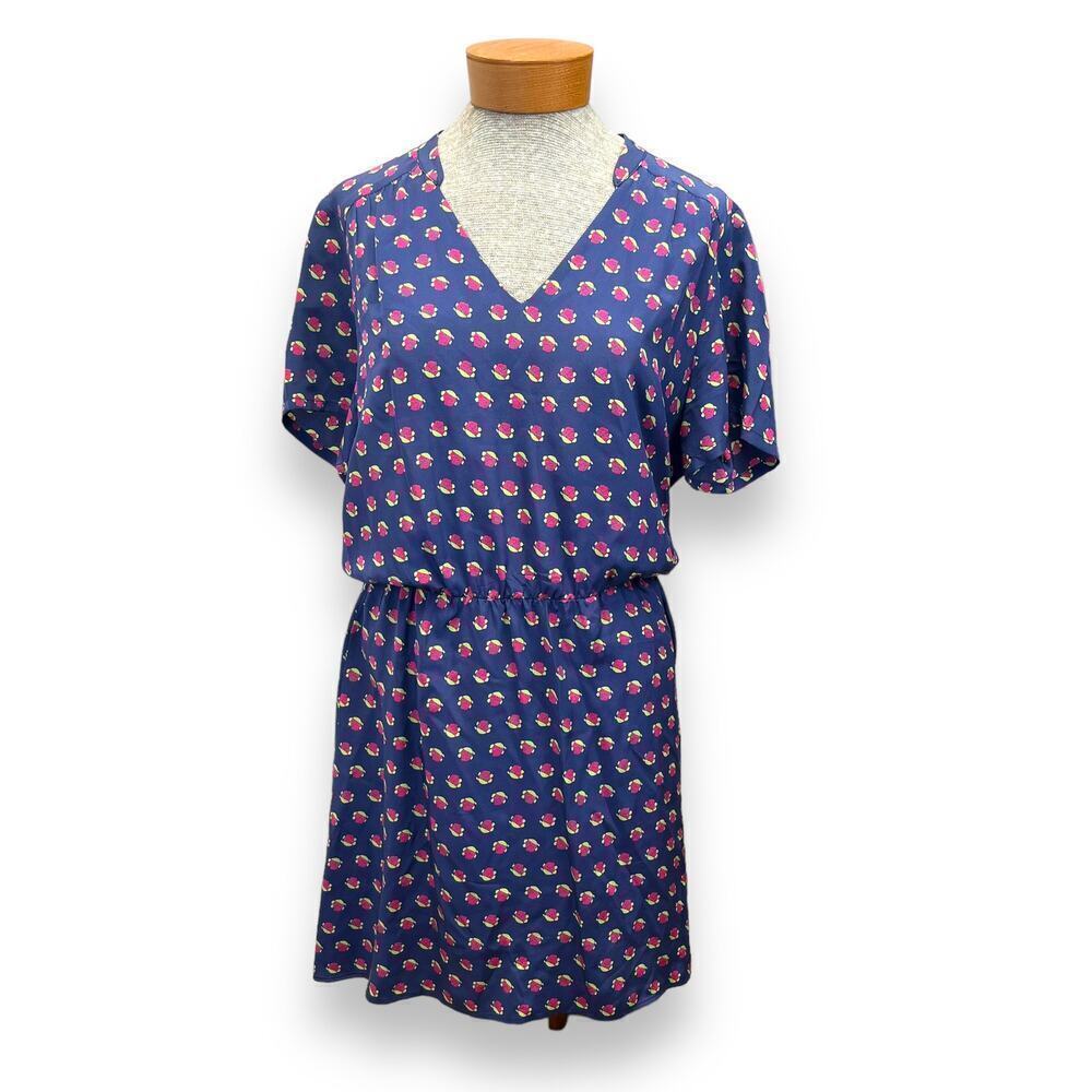 Amanda Uprichard Dress Womens Large Blue Silk Rose Print Modest Church Teacher